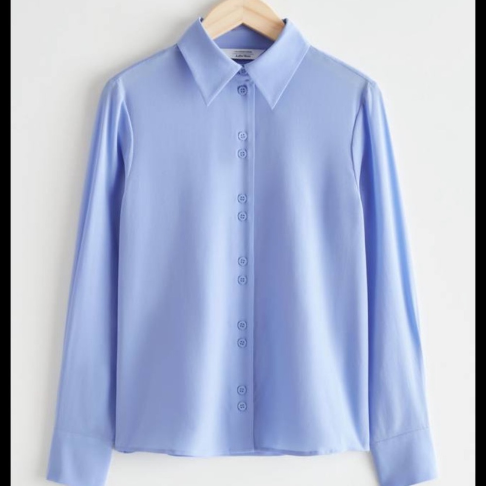 & Other Stories shell button silk blouse, size 4, periwinkle